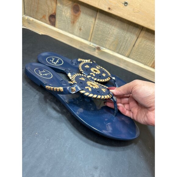 Jack Rogers Womens Navy & Gold Jelly Sandals Size 9 With Sunburst Design - Picture 2 of 7